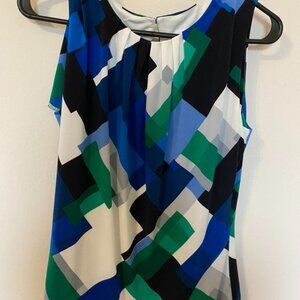 Calvin Klein Blue Green Geometric Blouse Shell S